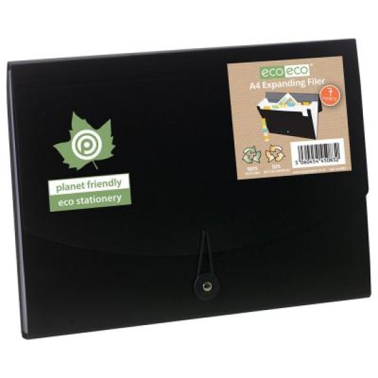 Eco-Eco A4 50% Recycled 7 Pocket Black Expanding File Eco-Eco A4 50% Recycled 7 Pocket Black Expanding File